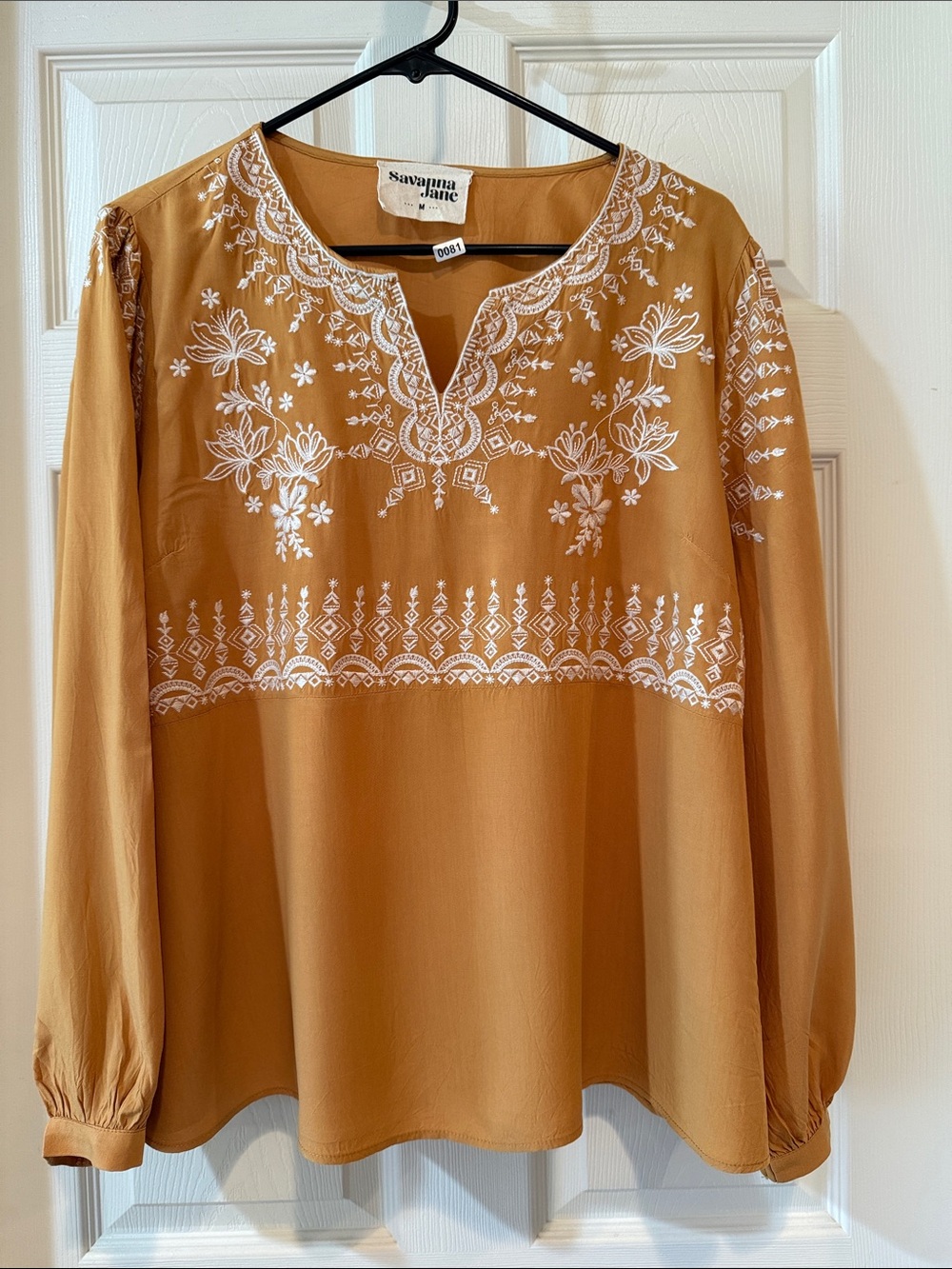 Savanna Jane Mustard Yellow Embroidered Peasant Tunic